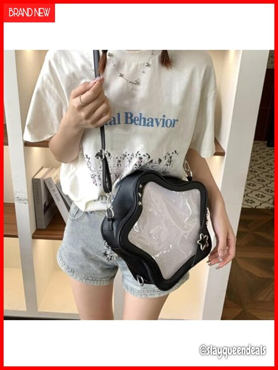 Star Shape Ita Bag PU Leather Crossbody Backpack Purse with Display Window